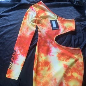 Orange Tie Dye Cut Out Bodycon Dress